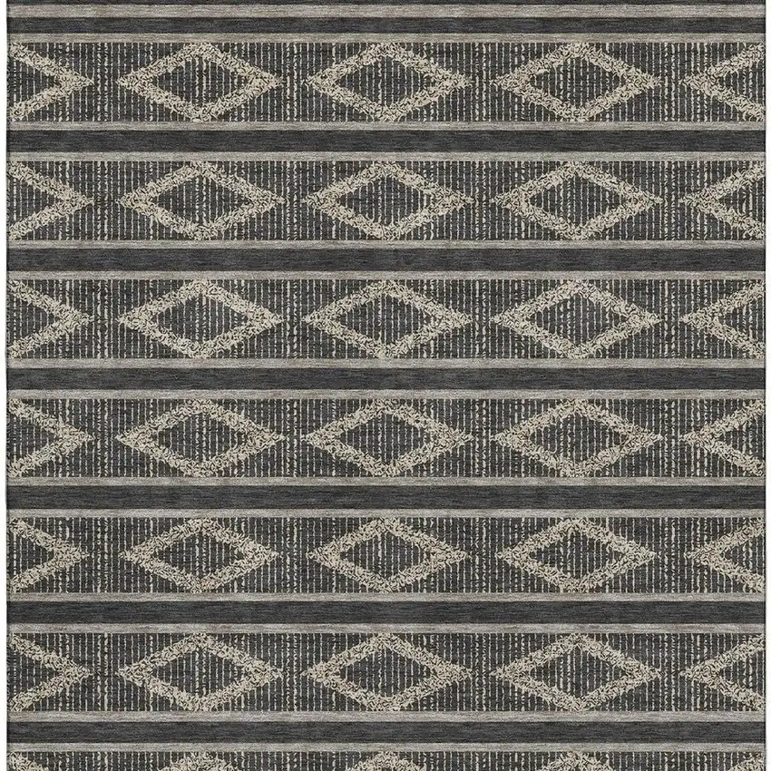 Black And Taupe Geometric Washable Area Rug With UV Protection Photo 3