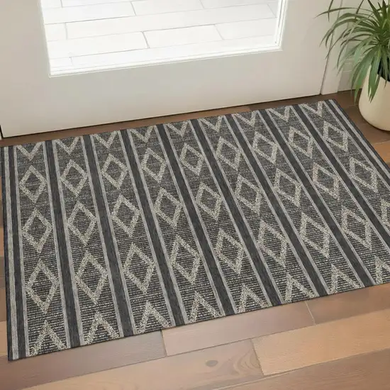 Black And Taupe Geometric Washable Area Rug With UV Protection Photo 1