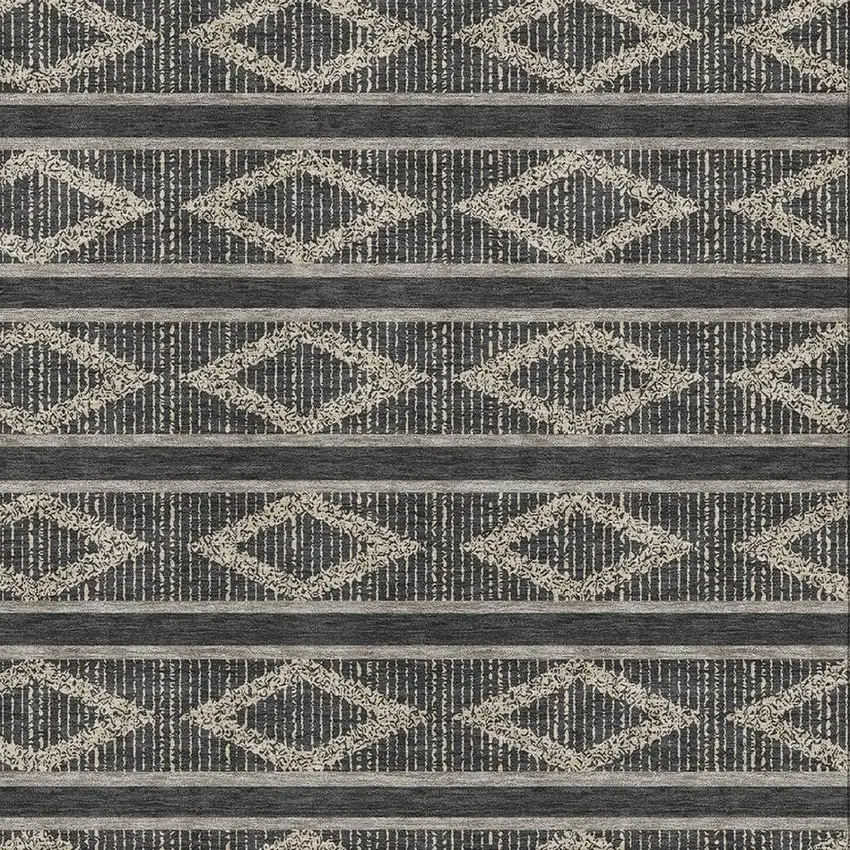 Black And Taupe Geometric Washable Area Rug With UV Protection Photo 2