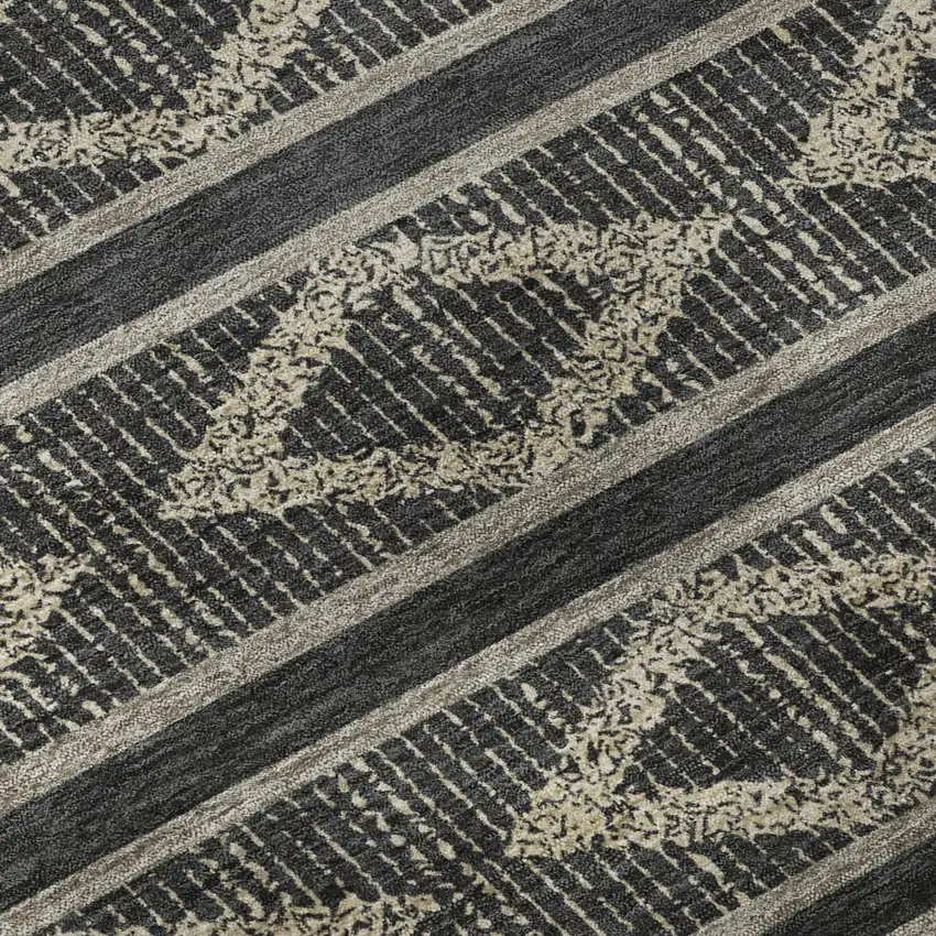 Black And Taupe Geometric Washable Area Rug With UV Protection Photo 9