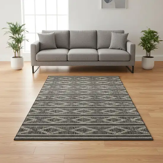 Black And Taupe Geometric Washable Area Rug With UV Protection Photo 2