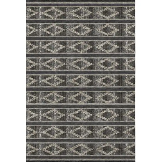 Black And Taupe Geometric Washable Area Rug With UV Protection Photo 3
