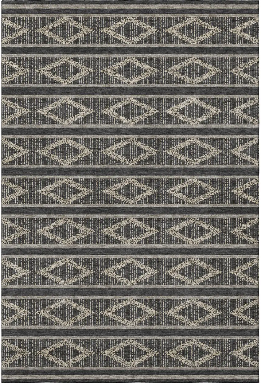 Black And Taupe Geometric Washable Area Rug With UV Protection Photo 3