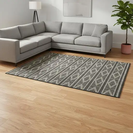 Black And Taupe Geometric Washable Area Rug With UV Protection Photo 2