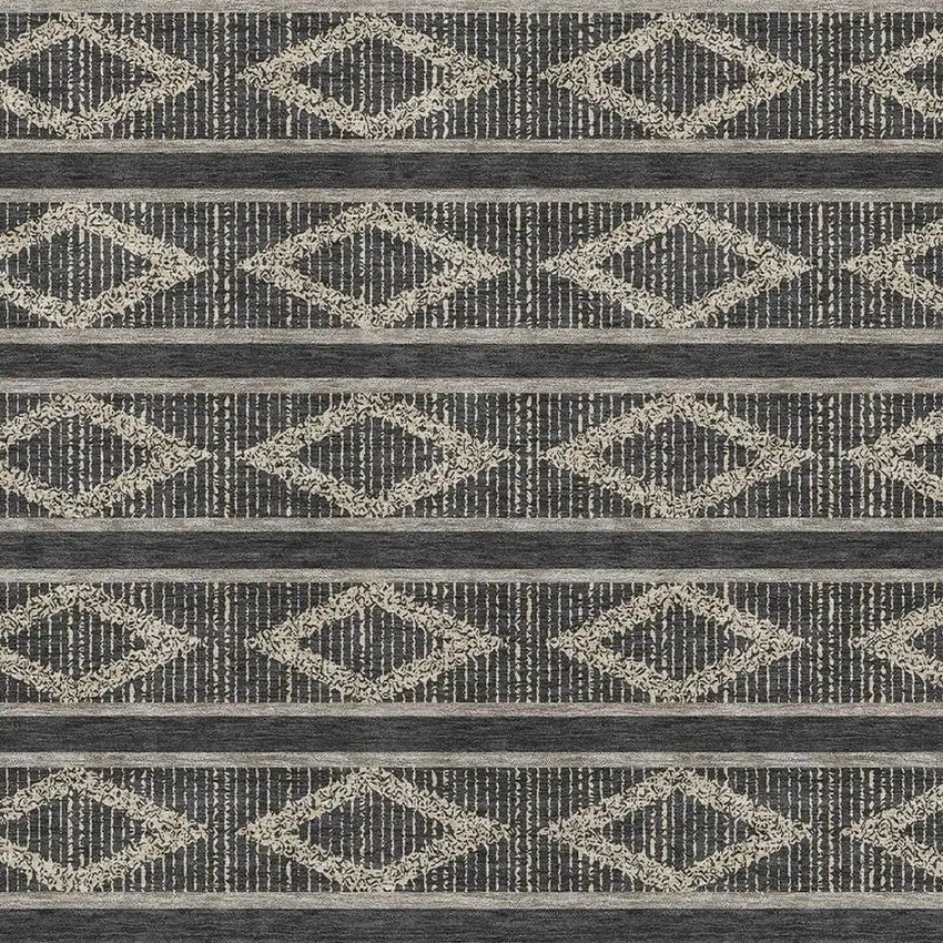 Black And Taupe Geometric Washable Area Rug With UV Protection Photo 2