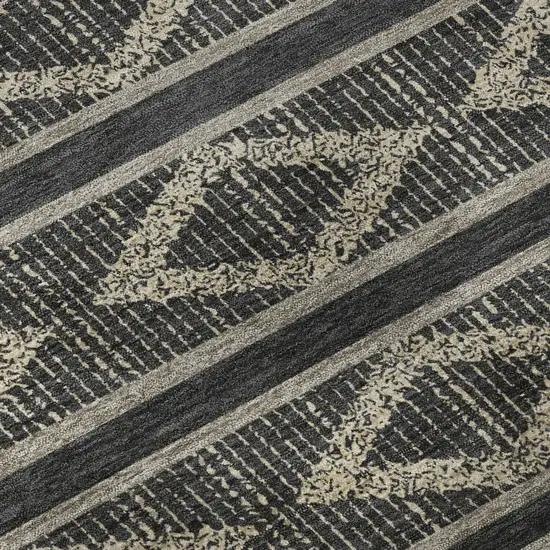 Black And Taupe Geometric Washable Area Rug With UV Protection Photo 9