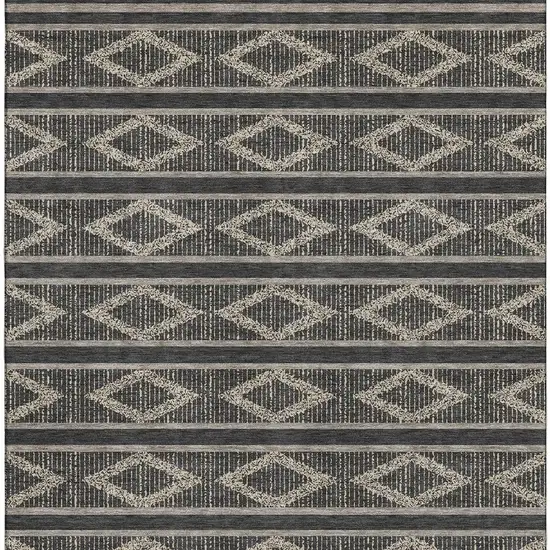 Black And Taupe Geometric Washable Area Rug With UV Protection Photo 3