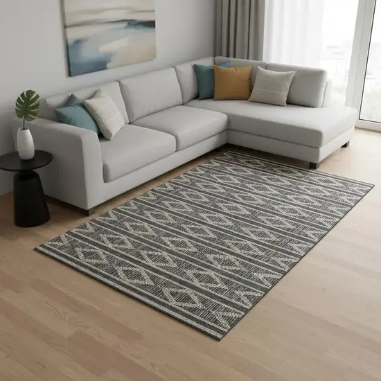 Black And Taupe Geometric Washable Area Rug With UV Protection Photo 2