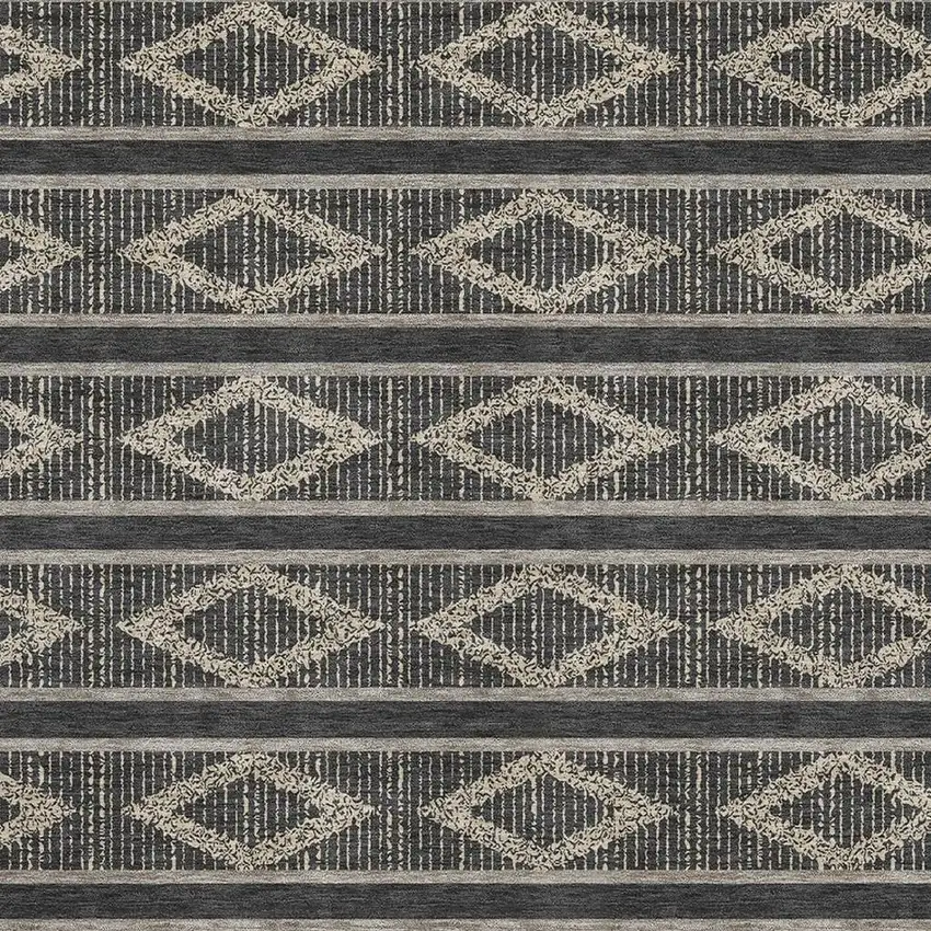 Black And Taupe Geometric Washable Area Rug With UV Protection Photo 2