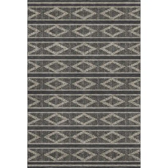 Black And Taupe Geometric Washable Area Rug With UV Protection Photo 1