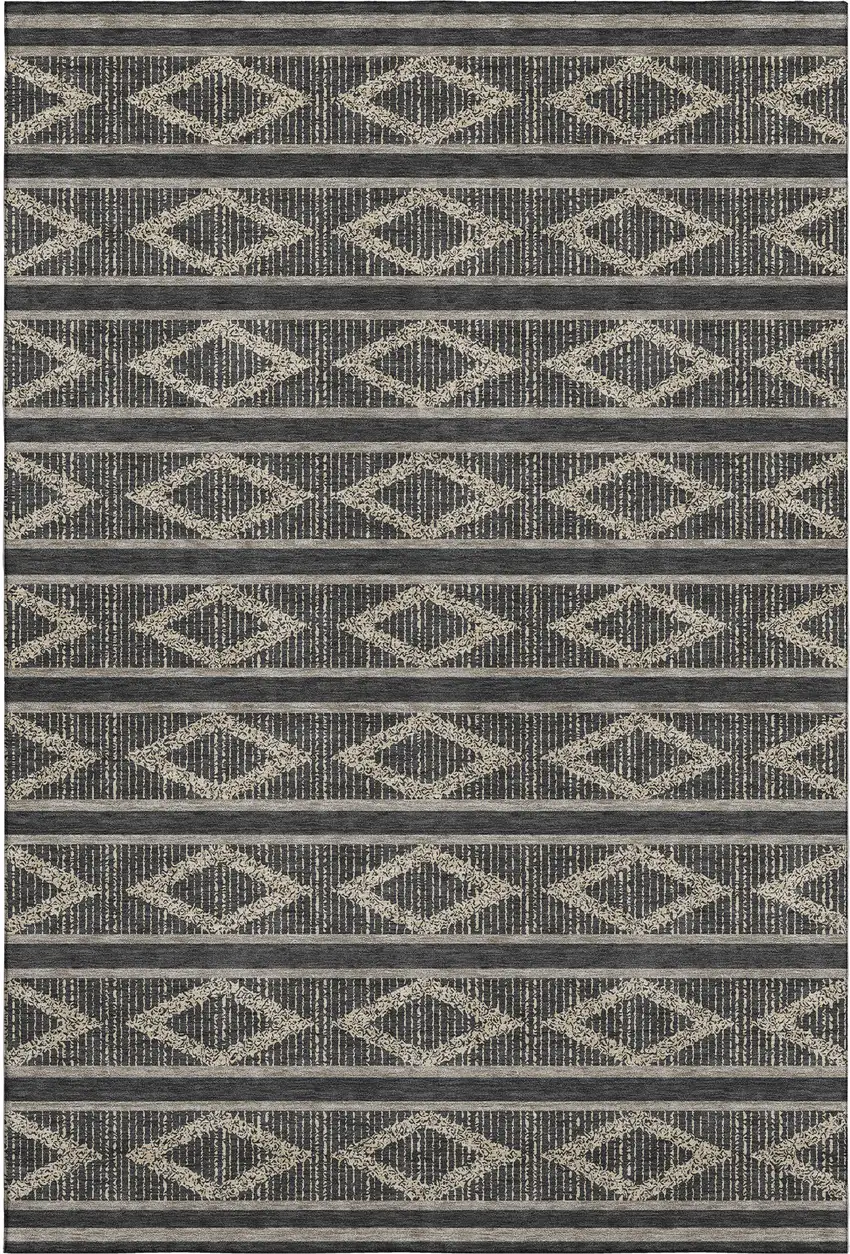 Black And Taupe Geometric Washable Area Rug With UV Protection Photo 1
