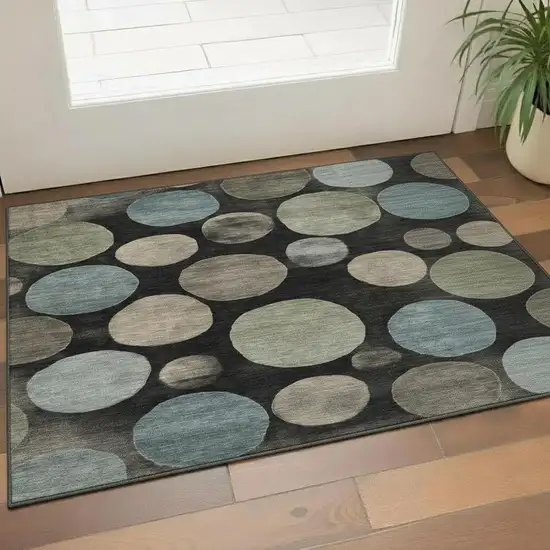 Black And Taupe Geometric Washable Area Rug With UV Protection Photo 2