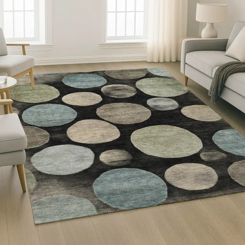 Black And Taupe Geometric Washable Area Rug With UV Protection Photo 6