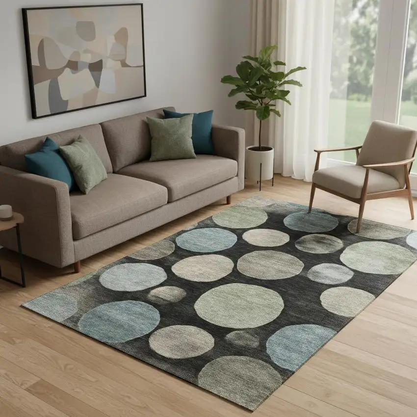 Black And Taupe Geometric Washable Area Rug With UV Protection Photo 2