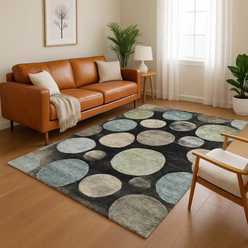 Black And Taupe Geometric Washable Area Rug With UV Protection Photo 5