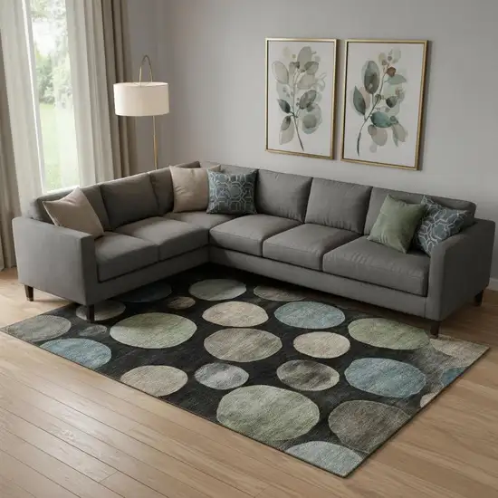 Black And Taupe Geometric Washable Area Rug With UV Protection Photo 2