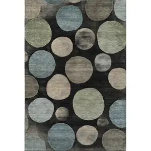 Photo of Black And Taupe Geometric Washable Area Rug With UV Protection