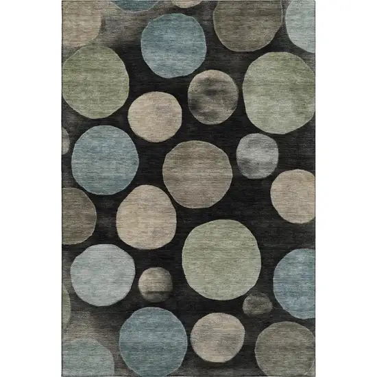 Black And Taupe Geometric Washable Area Rug With UV Protection Photo 1