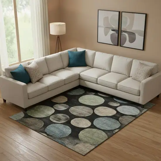 Black And Taupe Geometric Washable Area Rug With UV Protection Photo 2