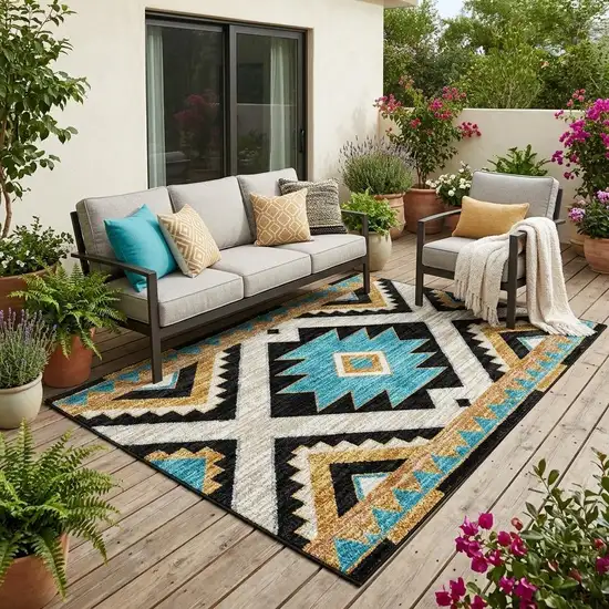 Black And Taupe Southwestern Washable Indoor Outdoor Area Rug Photo 1