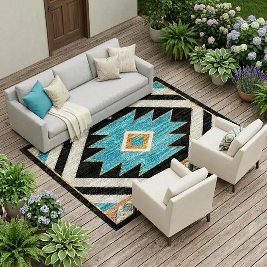 Black And Taupe Southwestern Washable Indoor Outdoor Area Rug Photo 1