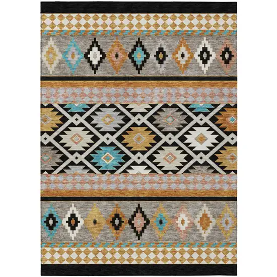 Black And Taupe Southwestern Washable Indoor Outdoor Area Rug Photo 5