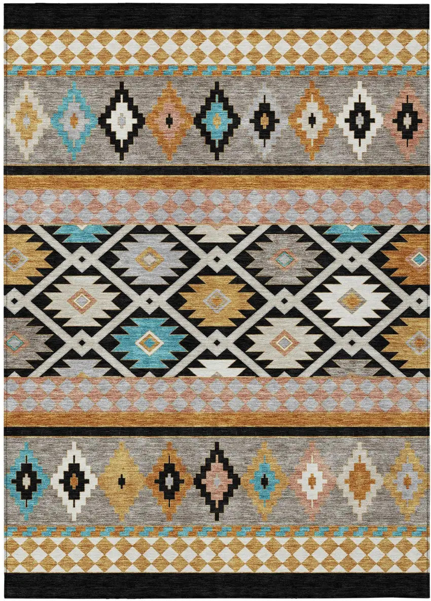 Black And Taupe Southwestern Washable Indoor Outdoor Area Rug Photo 5