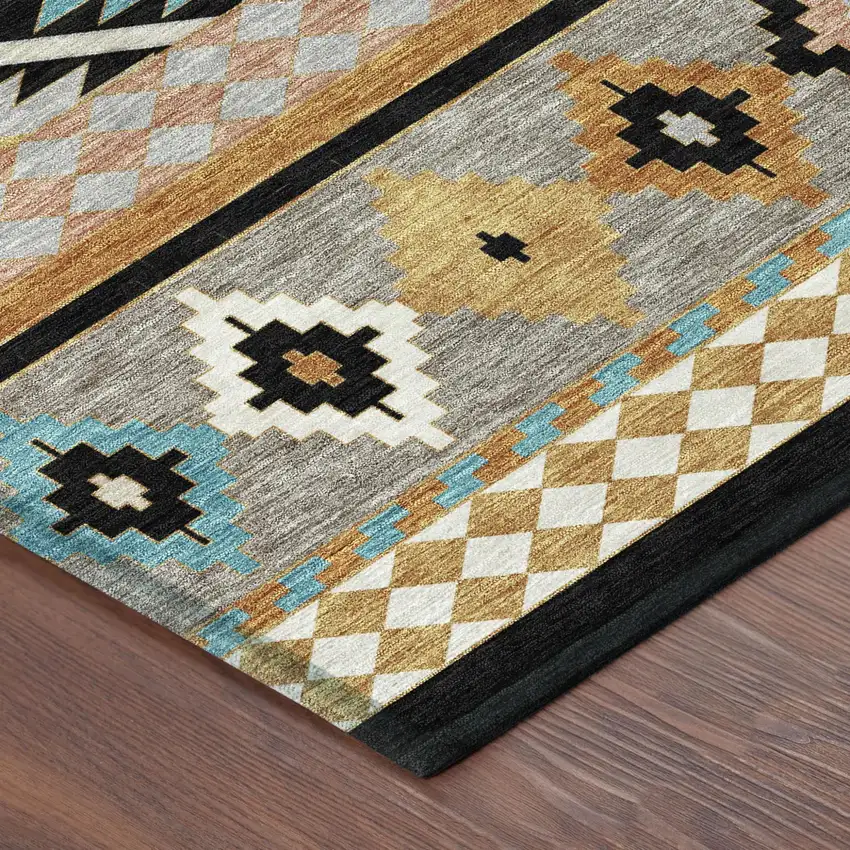 Black And Taupe Southwestern Washable Indoor Outdoor Area Rug Photo 6