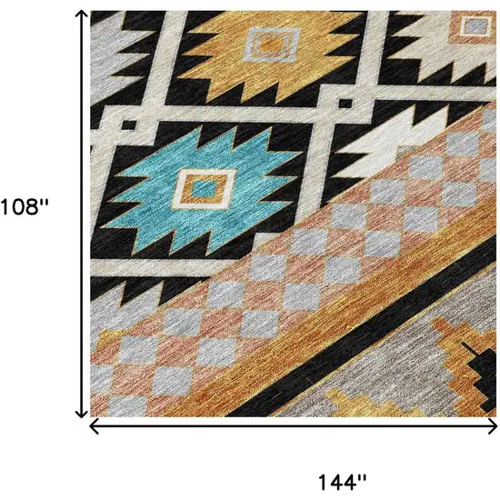 Black And Taupe Southwestern Washable Indoor Outdoor Area Rug Photo 7