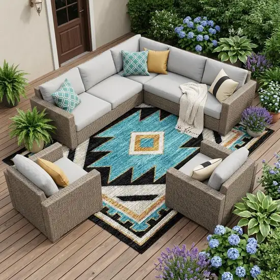 Black And Taupe Southwestern Washable Indoor Outdoor Area Rug Photo 1