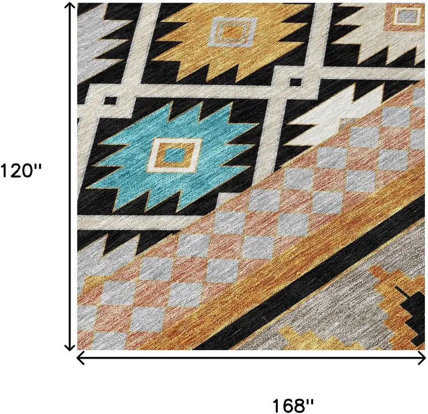 Black And Taupe Southwestern Washable Indoor Outdoor Area Rug Photo 7