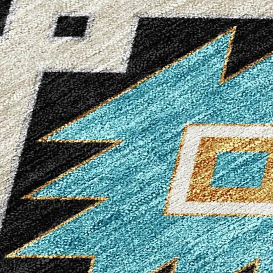 Black And Taupe Southwestern Washable Indoor Outdoor Area Rug Photo 2
