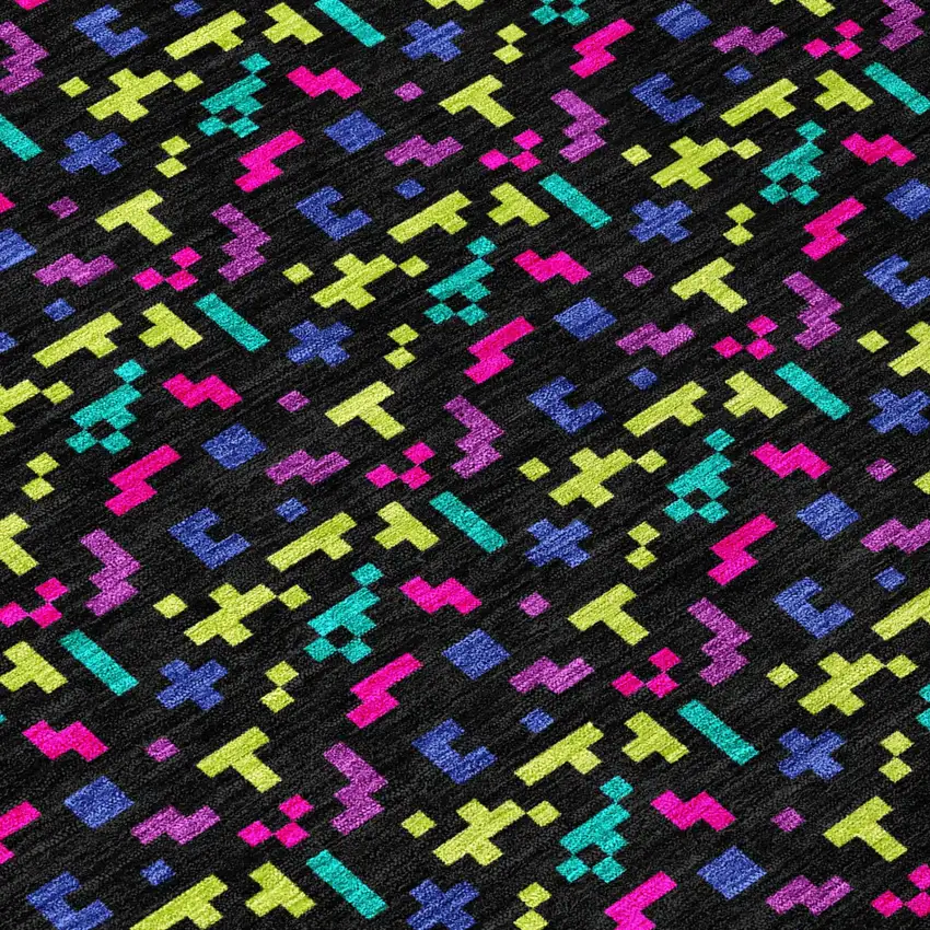 Black And Teal Blue Abstract Washable Indoor Outdoor Area Rug Photo 4
