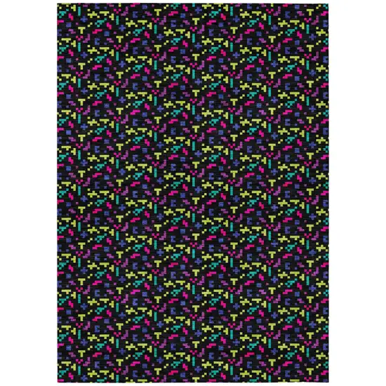 Black And Teal Blue Abstract Washable Indoor Outdoor Area Rug Photo 2