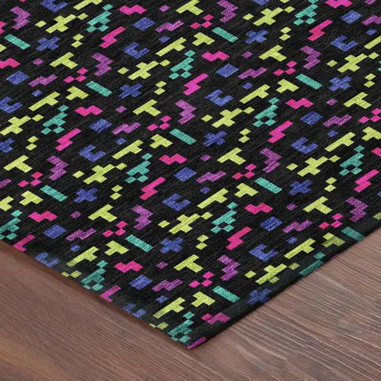 Black And Teal Blue Abstract Washable Indoor Outdoor Area Rug Photo 3