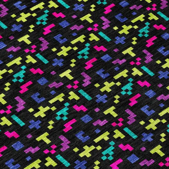 Black And Teal Blue Abstract Washable Indoor Outdoor Area Rug Photo 4