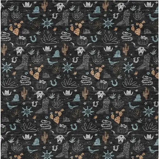 Black And Teal Blue Cactus Washable Indoor Outdoor Area Rug Photo 4