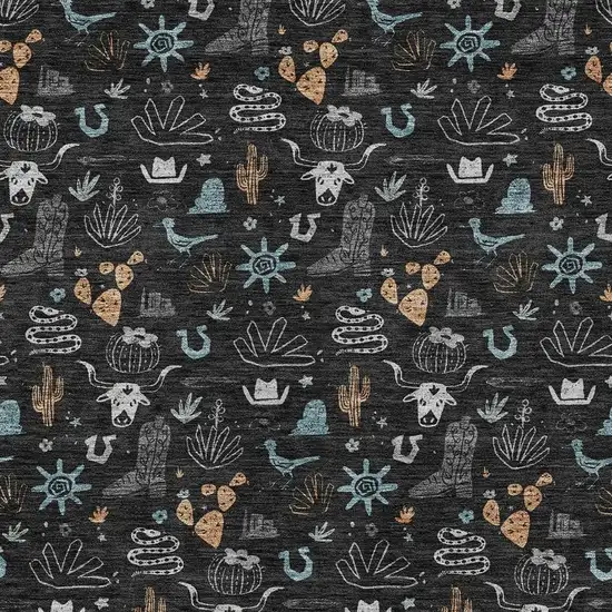 Black And Teal Blue Cactus Washable Indoor Outdoor Area Rug Photo 3