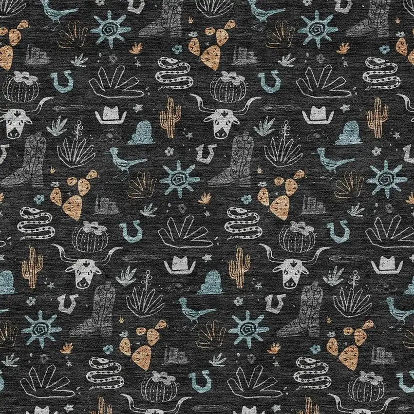 Black And Teal Blue Cactus Washable Indoor Outdoor Area Rug Photo 3