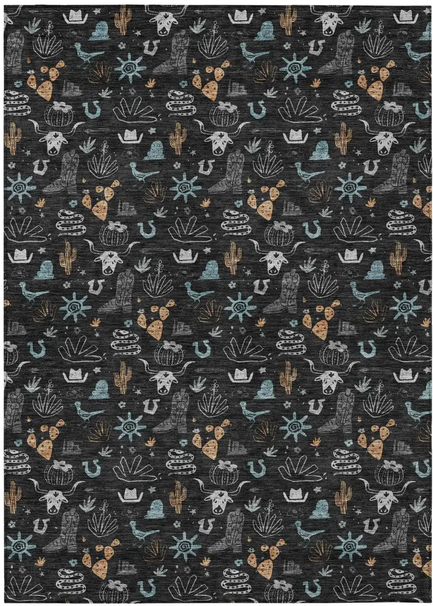 Black And Teal Blue Cactus Washable Indoor Outdoor Area Rug Photo 2