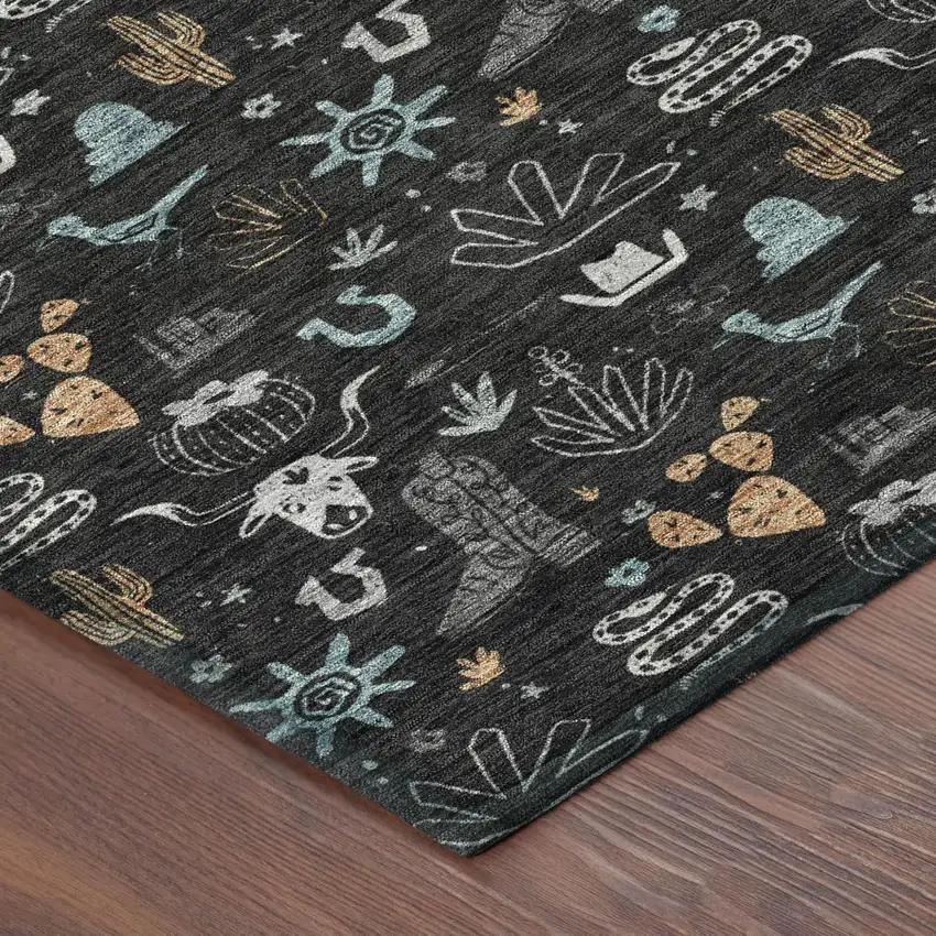Black And Teal Blue Cactus Washable Indoor Outdoor Area Rug Photo 5