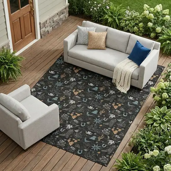 Black And Teal Blue Cactus Washable Indoor Outdoor Area Rug Photo 1