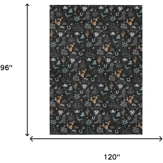 Black And Teal Blue Cactus Washable Indoor Outdoor Area Rug Photo 7