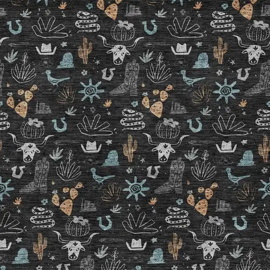 Black And Teal Blue Cactus Washable Indoor Outdoor Area Rug Photo 3