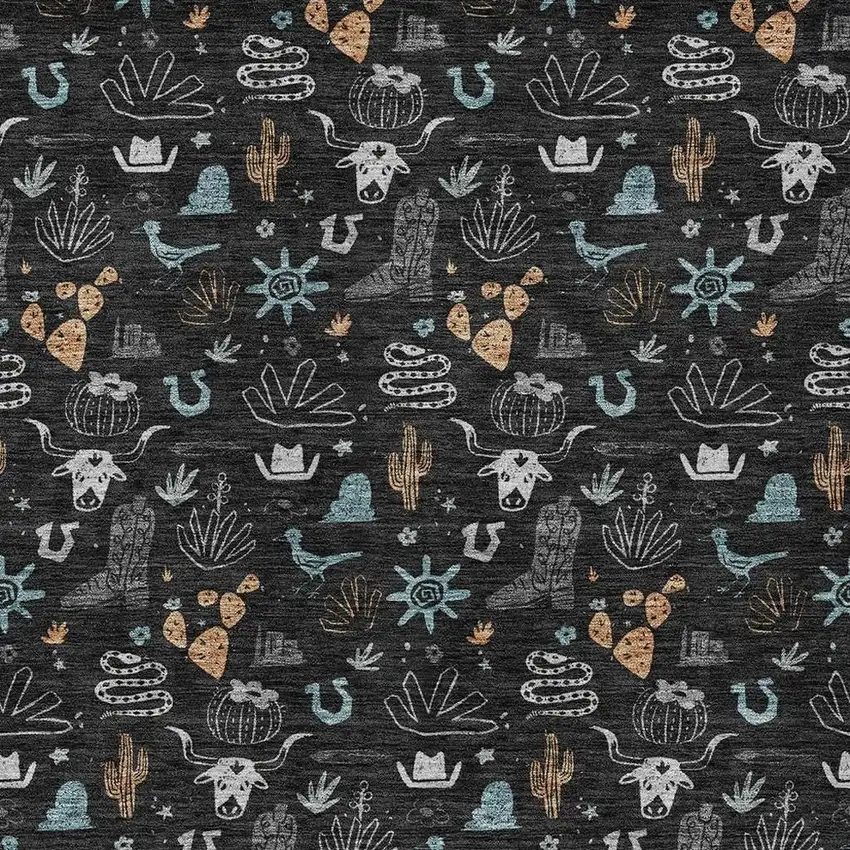 Black And Teal Blue Cactus Washable Indoor Outdoor Area Rug Photo 3