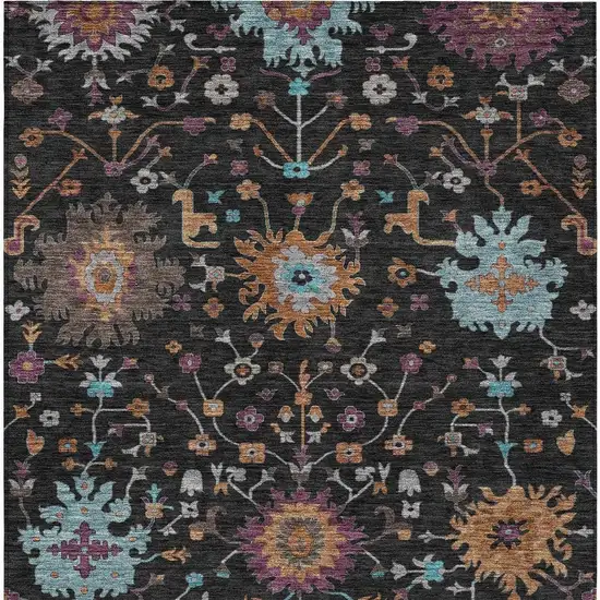 Black And Teal Blue Faux Bois Washable Indoor Outdoor Area Rug Photo 3