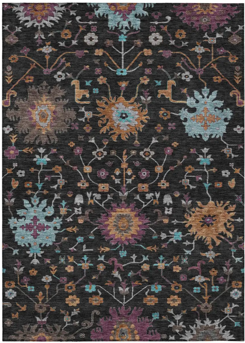 Black And Teal Blue Faux Bois Washable Indoor Outdoor Area Rug Photo 1