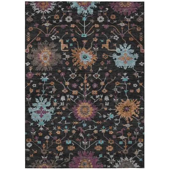 Black And Teal Blue Faux Bois Washable Indoor Outdoor Area Rug Photo 1