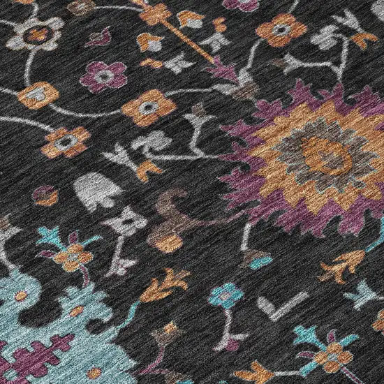Black And Teal Blue Faux Bois Washable Indoor Outdoor Area Rug Photo 5