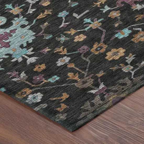 Black And Teal Blue Faux Bois Washable Indoor Outdoor Area Rug Photo 4